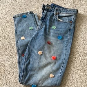 Colorful Pom Pom jeans! Light wash